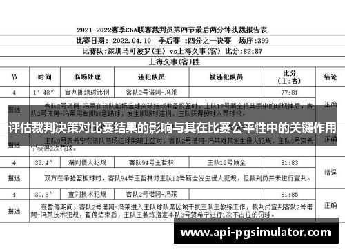 评估裁判决策对比赛结果的影响与其在比赛公平性中的关键作用
